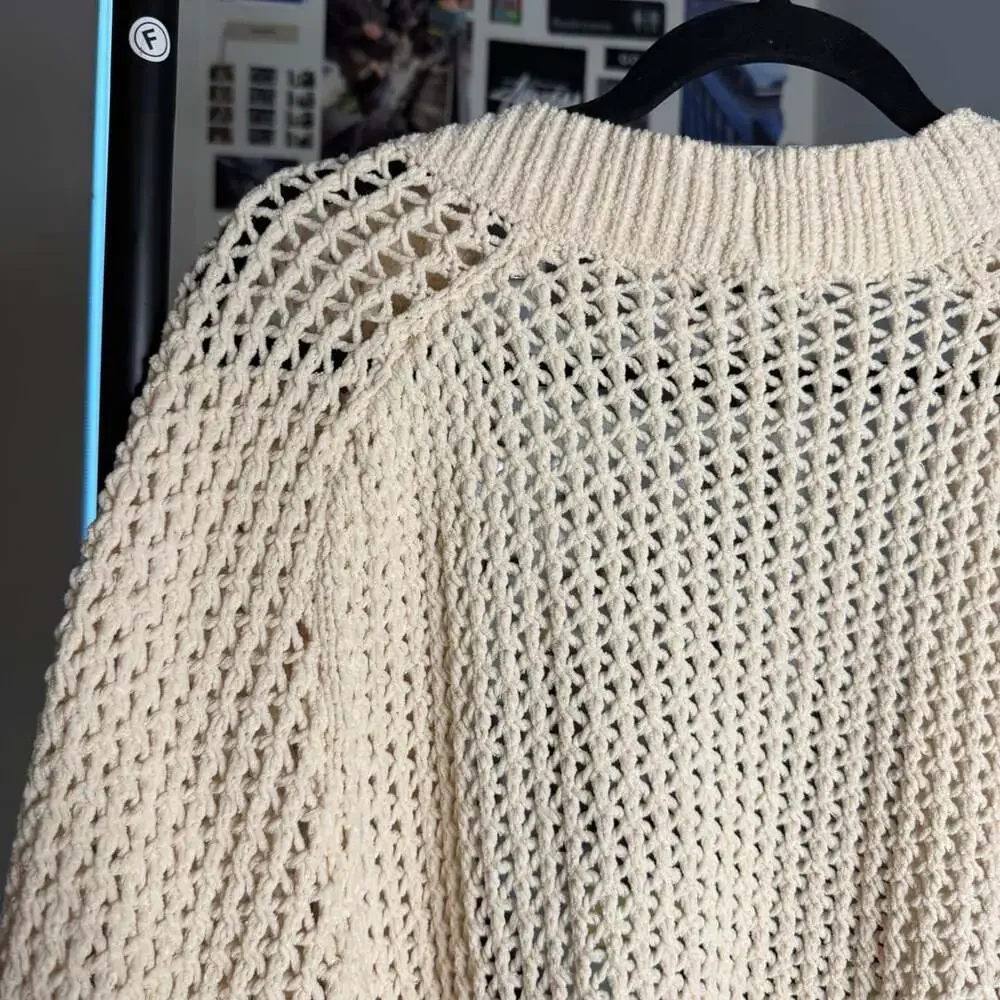 Ava & Viv Open Front Cardigan Size 1X Cream Open Knit Pockets